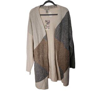 176. Poppy & Whimsy Women's White Grey Open Front Sweater